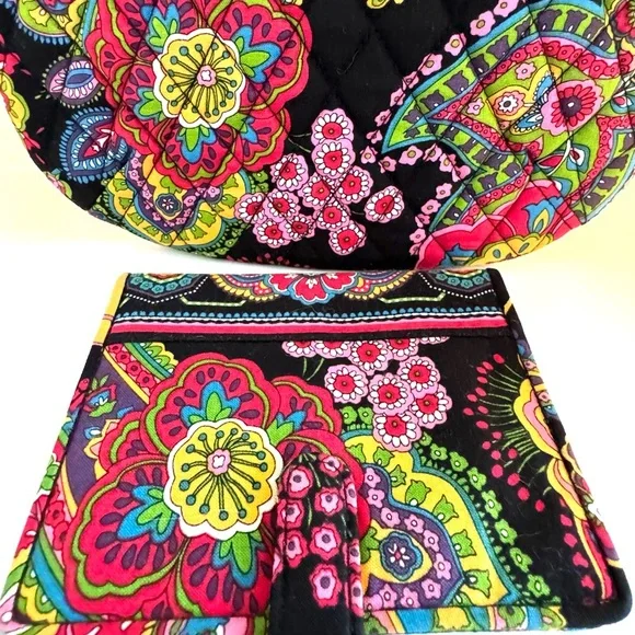 Quilted Vera Bradley Purse & Matching Wallet Floral Paisley Women's Handbag Set - Picture 7 of 16